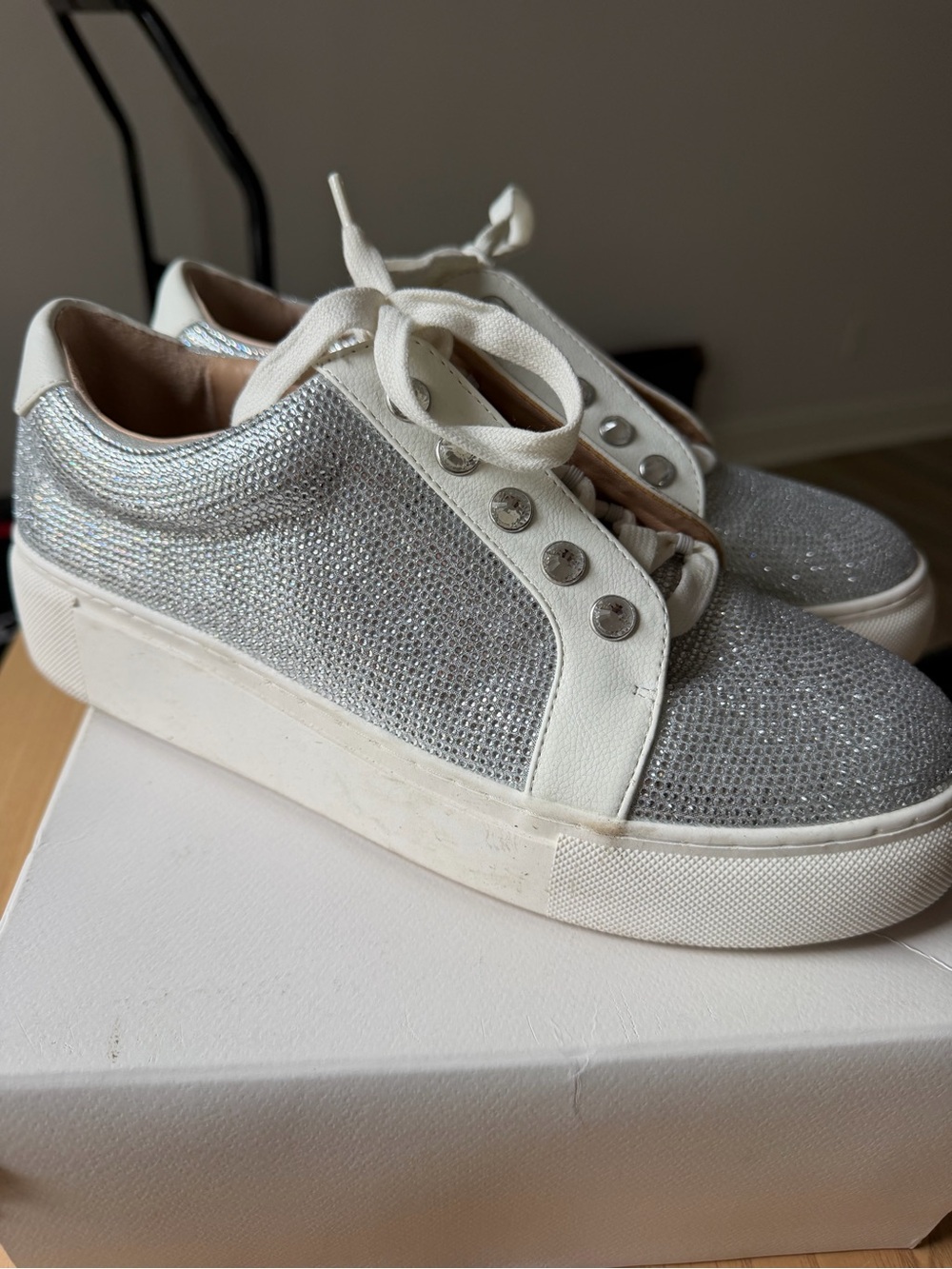 Women’s Alex Marie Silver rhinestone Glitter Platform Sneakers